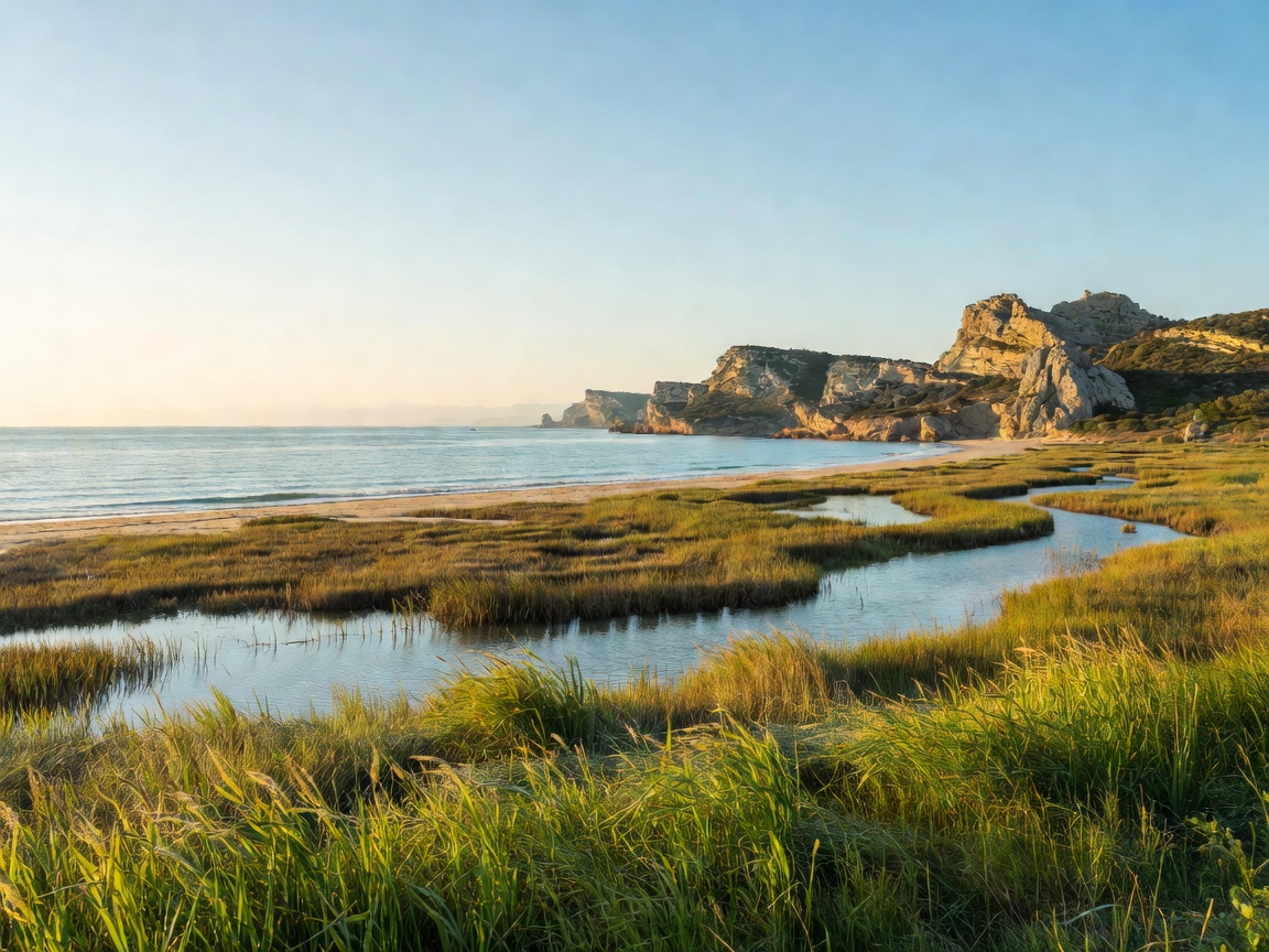 Scenic view of the Mediterranean coastline and delta marshlands in southern France